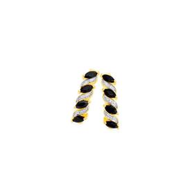 9ct+Gold+Black+Sapphire+%26+Diamond+Swirl+Hoop+Earrings