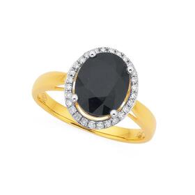 9ct+Gold+Black++Sapphire+%26+.15ct++Diamond+Ring