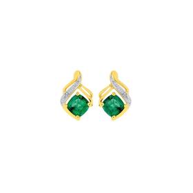 9ct+Created+Emerald+%26+Diamond+Earrings