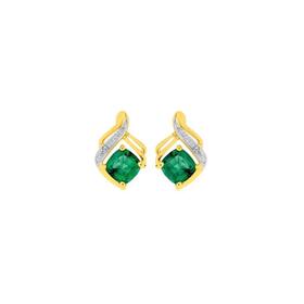 9ct-Gold-Created-Emerald-Diamond-Earrings on sale