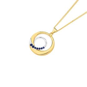 9ct+Gold+Created+Sapphire+%26+Diamond+Circle+Pendant