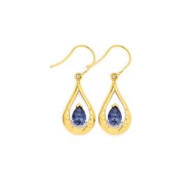 9ct-Gold-Created-Sapphire-and-Diamond-Drop-Earrings on sale