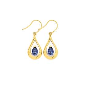9ct-Gold-Created-Sapphire-and-Diamond-Drop-Earrings on sale