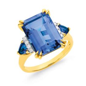 9ct-Gold-Created-Sapphire-Diamond-Ring on sale