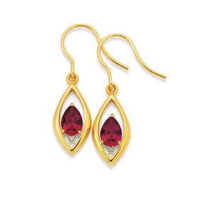 9ct-Gold-Created-Ruby-Diamond-Teardrop-Earrings on sale