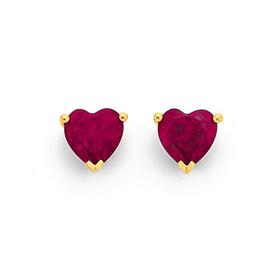 9ct+Gold+Created+Ruby+Heart+Stud+Earrings