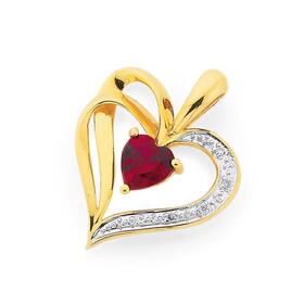 9ct+Gold+Created+Ruby+%26+Diamond+Heart+Cut+%27Sweetheart%27+Pendant