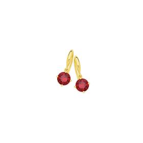 9ct+Created+Ruby+Round+Brilliant+Cut+Hook+Earrings