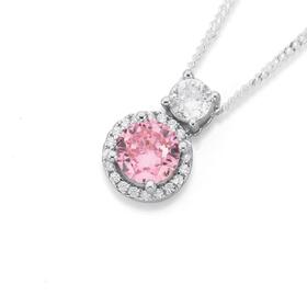 Silver+Small+Pink+CZ+Cluster+Pendant