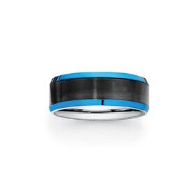 Stainless+Steel+Blue+Bevel+with+Black+Centre+Gents+Ring