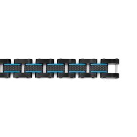 Stainless-Steel-Black-with-Blue-Details-Texture-Link-Mens-Bracelet on sale