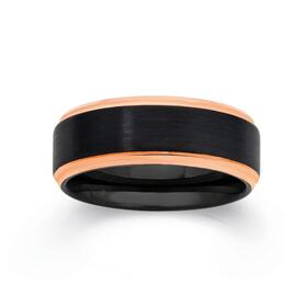 Tungsten-Carbide-Matte-Black-with-Rose-Gold-Plate-Edges-Gents-Ring on sale