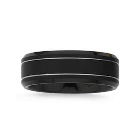 Tungsten-Carbide-Matte-Black-Double-Sterling-Silver-Lines-Mens-Ring on sale