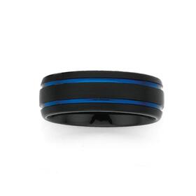 Tungsten-Carbide-Matt-Double-Blue-Gents-Ring on sale