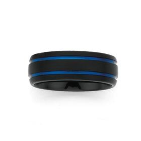 Tungsten-Carbide-Matt-Double-Blue-Mens-Ring on sale