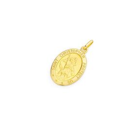 9ct+Gold+20mm+Oval+St+Christopher+Gents+Pendant