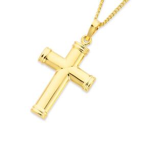 9ct+Gold+30mm+Capped+Ends+Cross+Pendant