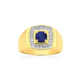 9ct+Gold+Diamond+%26amp%3B+Created+Sapphire+Gents+Ring