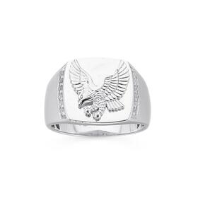 Sterling+Silver+CZ+Eagle+Signet+Ring