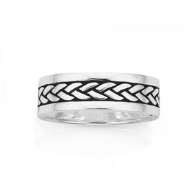 Silver+7.5mm+Oxidised+Plait+Gents+Band+Size+W