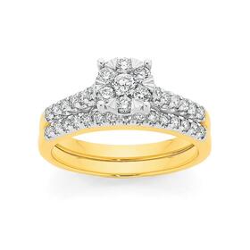 9ct+Gold+Diamond+Cluster+Bridal+Set