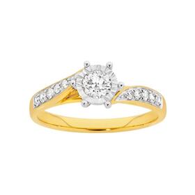 9ct+Gold+Diamond+Swirl+Engagement+Ring