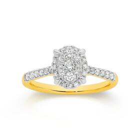 9ct+Gold+Diamond+Oval+Cluster+Ring