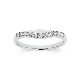 18ct+White+Gold+Diamond+Curved+Band