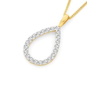 9ct+Gold+Diamond+Open+Pear+Shape+Pendant