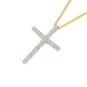 9ct+Gold+Diamond+Cross+Pendant