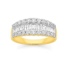 9ct+Gold+Diamond+Three+Row+Band