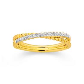 9ct+Gold+Diamond+Twisted+Band