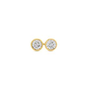 9ct+Gold+Diamond+Bezel+Stud+Earrings