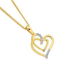 9ct+Gold+Diamond+Double+Linked+Heart+Pendant