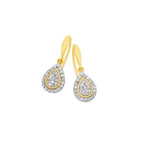 9ct+Gold+Diamond+Pear+Cluster+Hook+Earrings