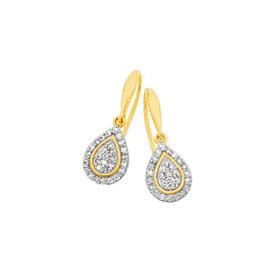 9ct-Gold-Diamond-Pear-Cluster-Hook-Earrings on sale