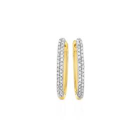 9ct+Gold+Diamond+Long+Oval+Huggie+Earrings