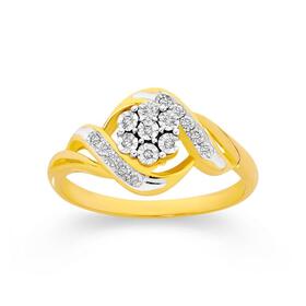 9ct-Gold-Diamond-Cluster-Swirl-Ring on sale