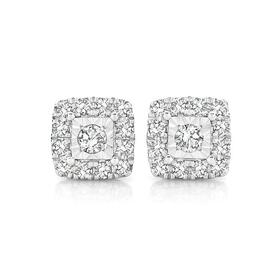 9ct+White+Gold+Diamond+Square+Frame+Stud+Earrings