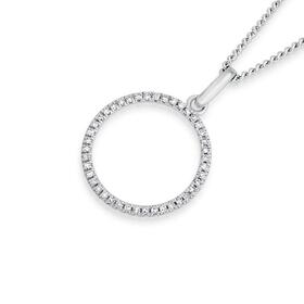 9ct+White+Gold+Diamond+Circle+Pendant