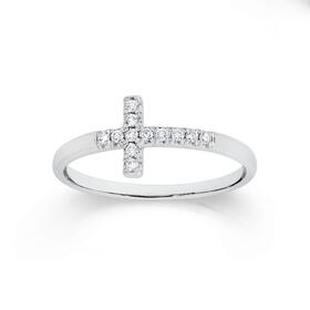 9ct+White+Gold+Diamond+Cross+Ring