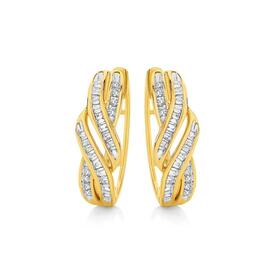 9ct+Gold+Diamond+Swirl+Huggie+Earrings