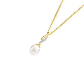 9ct+Gold+Cultured+FreshWater+Pearl+%26+Diamond+Slider+Pendant