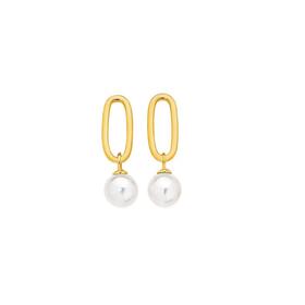 9ct+Gold+Cultured+Fresh+Water+Pearl+Paper+Clip+Drop+Stud+Earrings