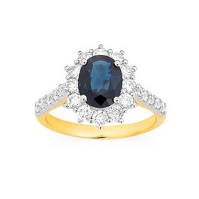 9ct-Gold-Natural-Sapphire-Diamond-Royal-Ring on sale