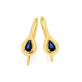 9ct+Gold+Natural+Sapphire+Drop+Earrings