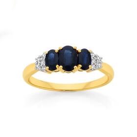 9ct-Gold-Sapphire-10ct-Diamond-Trilogy-Ring on sale