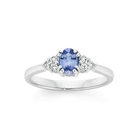 9ct-White-Gold-Ceylon-Sapphire-10-Diamond-Ring on sale