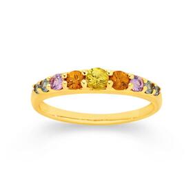 9ct-Gold-Multi-Sapphire-Round-Brilliant-Cut-Claw-Set-Band on sale