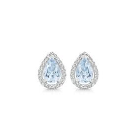 9ct+Gold+Aquamarine+%26amp%3B+Diamond+Stud+Earrings